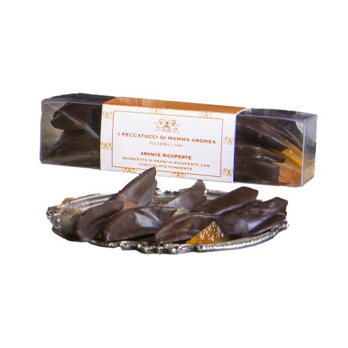 ARANCE RICOPERTE DI CIOCCOLATO FONDENTE - ACETATO RETT. CON FASCETTA